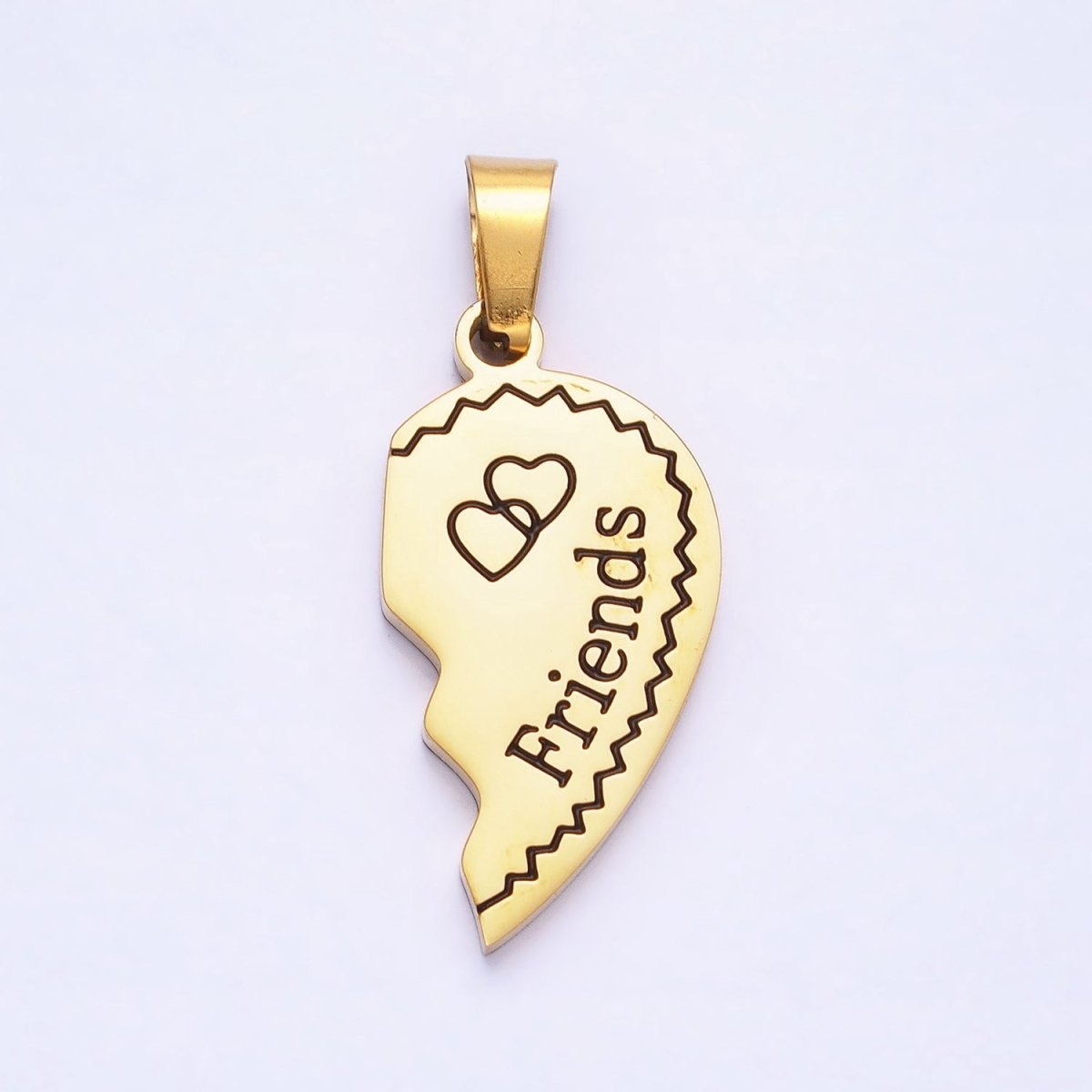 Stainless Steel "Best Friend" Script Engraved Hearts Mixed Metal Friendship Pendant Set | P-1128