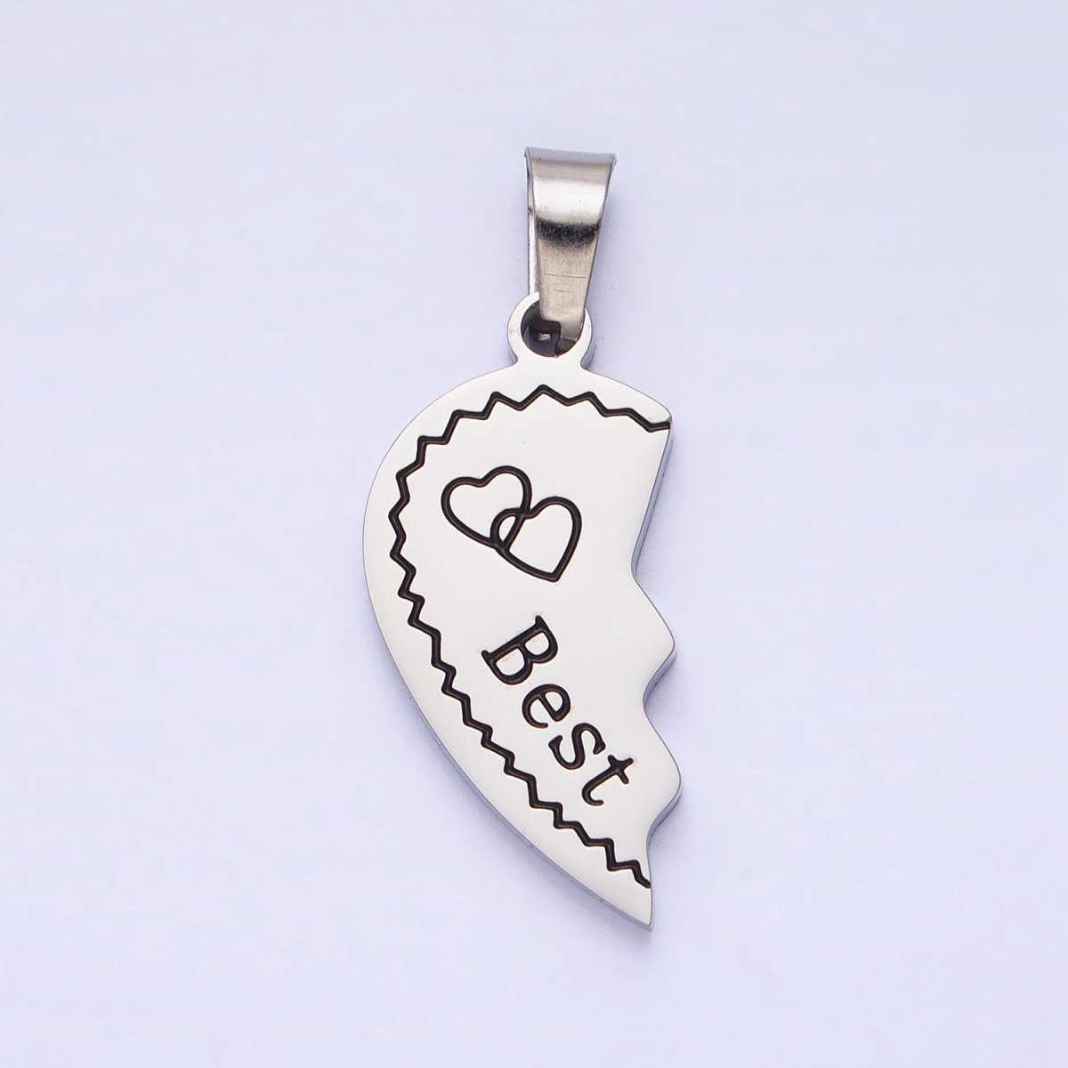 Stainless Steel "Best Friend" Script Engraved Hearts Mixed Metal Friendship Pendant Set | P-1128