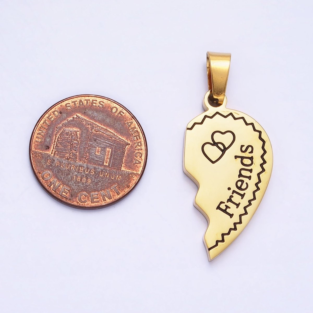 Stainless Steel "Best Friend" Script Engraved Hearts Mixed Metal Friendship Pendant Set | P-1128