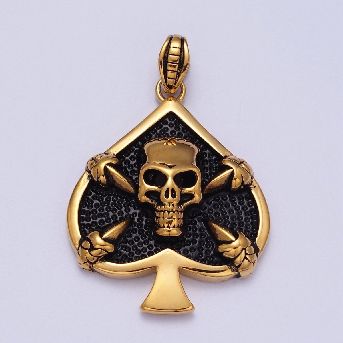 Stainless Steel Black Pirate Skull Ace of Space Pendant in Gold & Silver | J-168 X-660