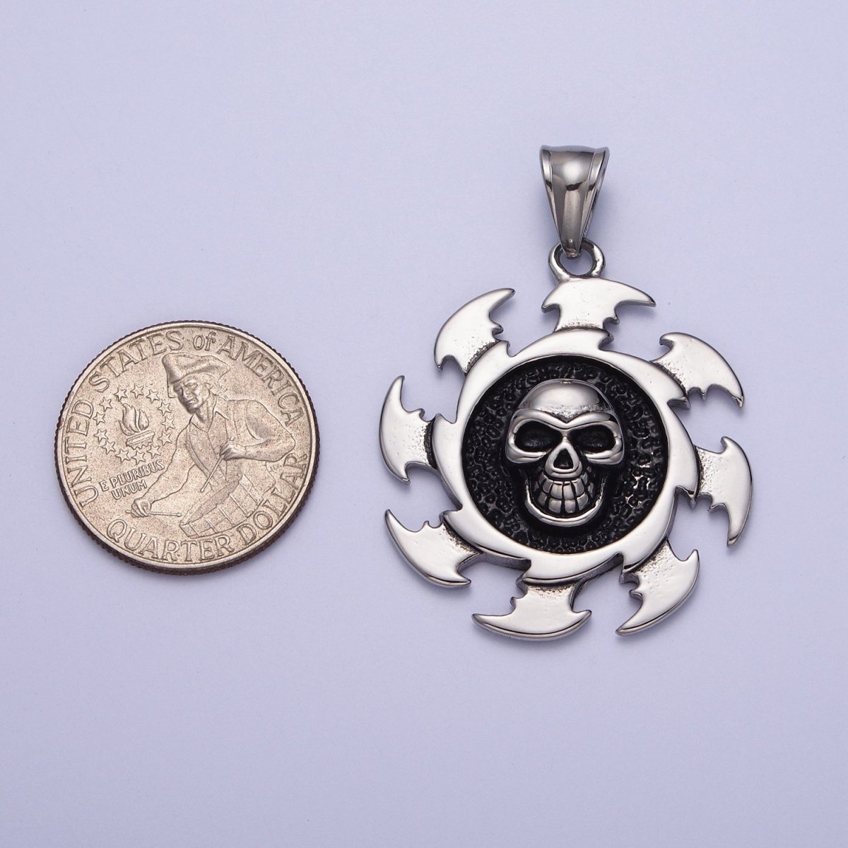 Stainless Steel Black Skull Skeleton Crusher Round Pendant in Gold & Silver J-097 X-659