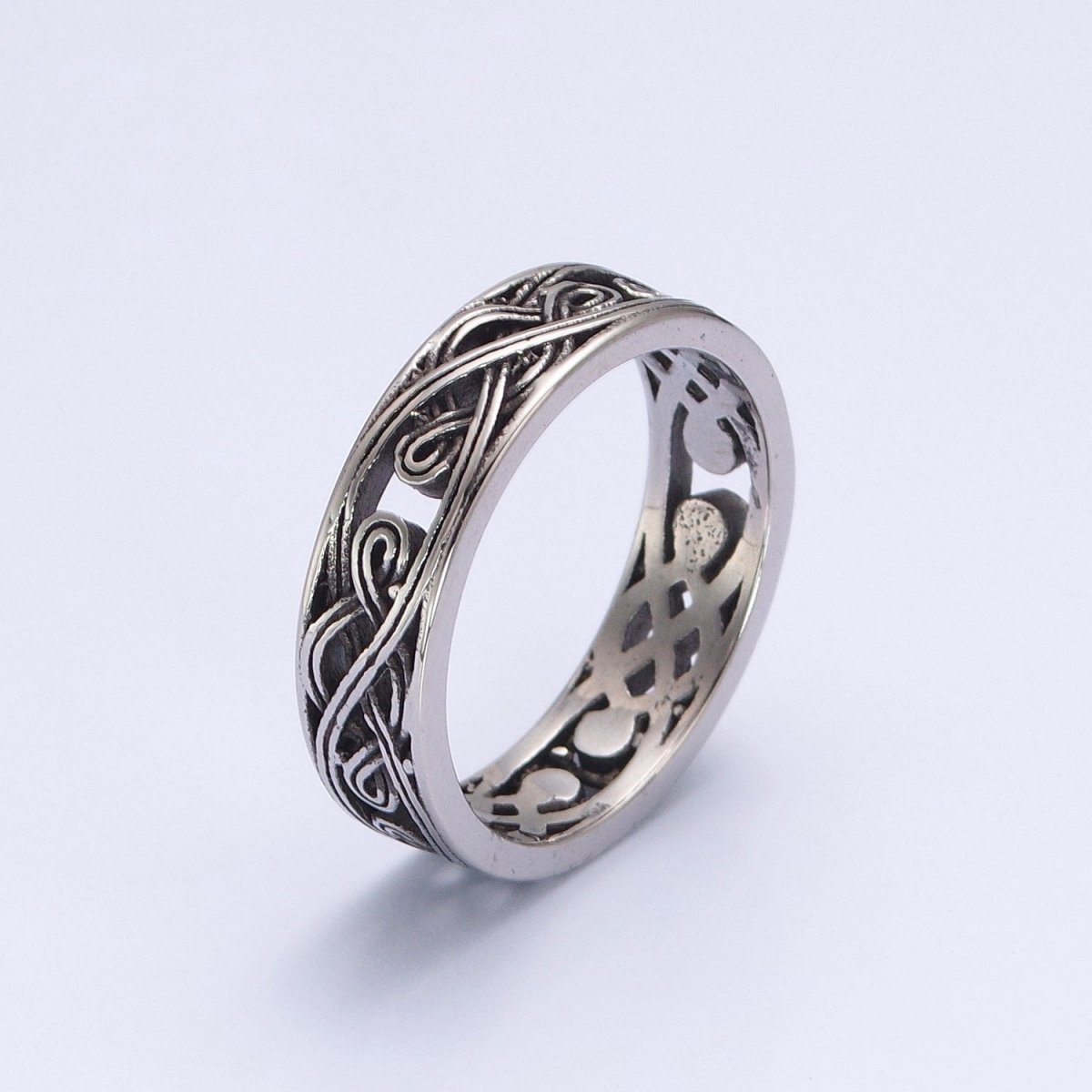 Stainless Steel Celtic Knot Chain Silver Band Biker Ring O-846