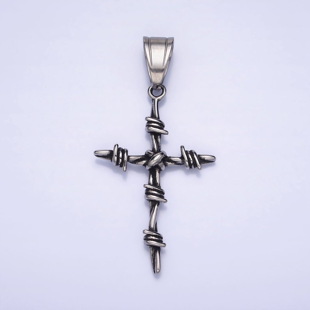 Stainless Steel Coil Wired Cross Silver Religious Pendant | P1159