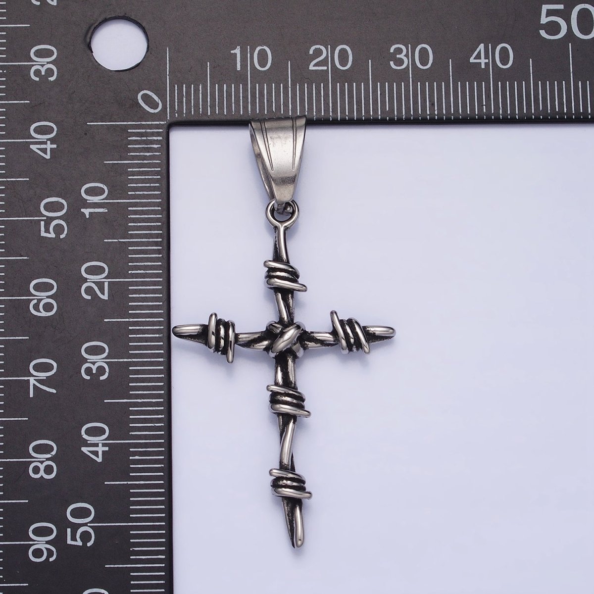 Stainless Steel Coil Wired Cross Silver Religious Pendant | P1159