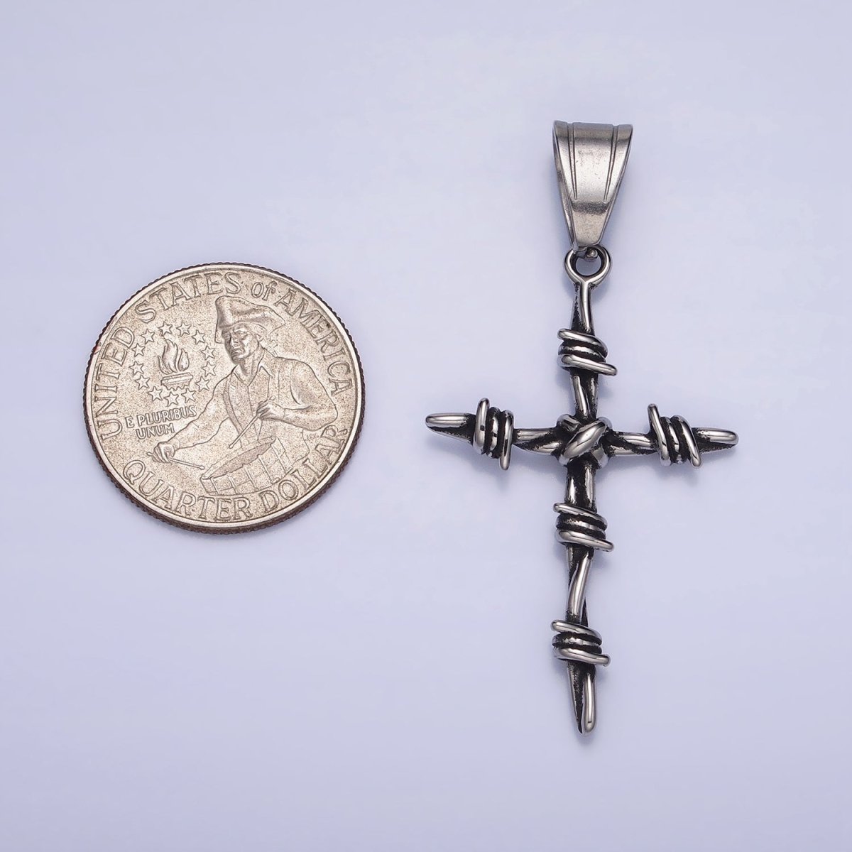 Stainless Steel Coil Wired Cross Silver Religious Pendant | P1159