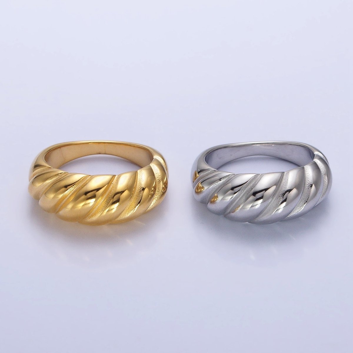 Stainless Steel Croissant Dome Twist Ring in Gold & Silver | O-1633~O-1640