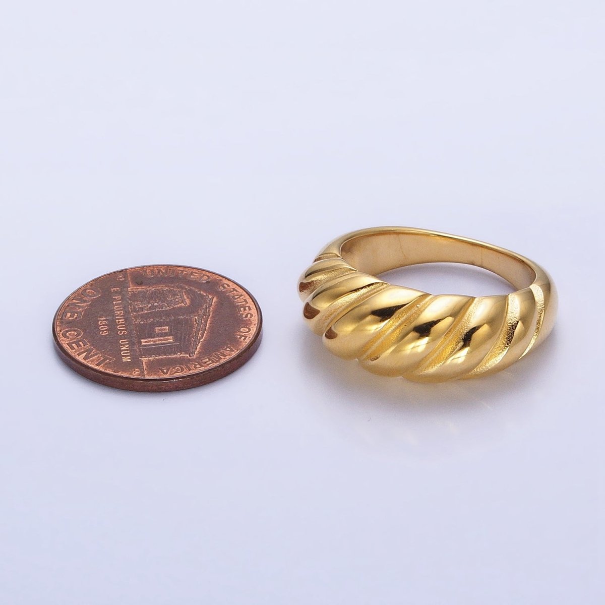 Stainless Steel Croissant Dome Twist Ring in Gold & Silver | O-1633~O-1640