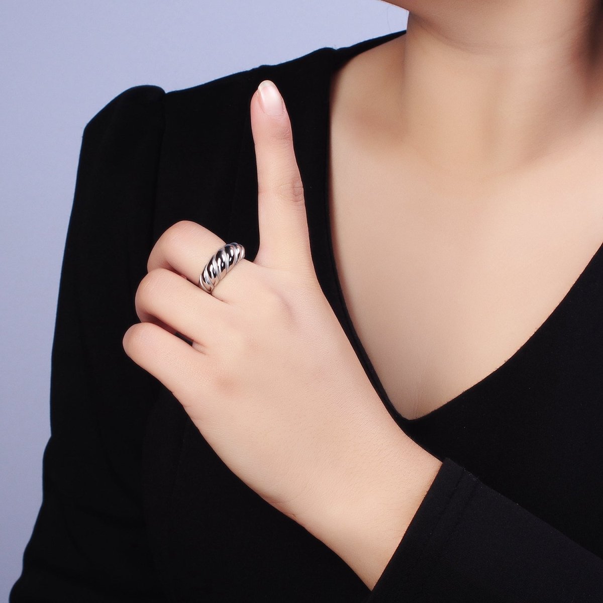 Stainless Steel Croissant Dome Twist Ring in Gold & Silver | O-1633~O-1640