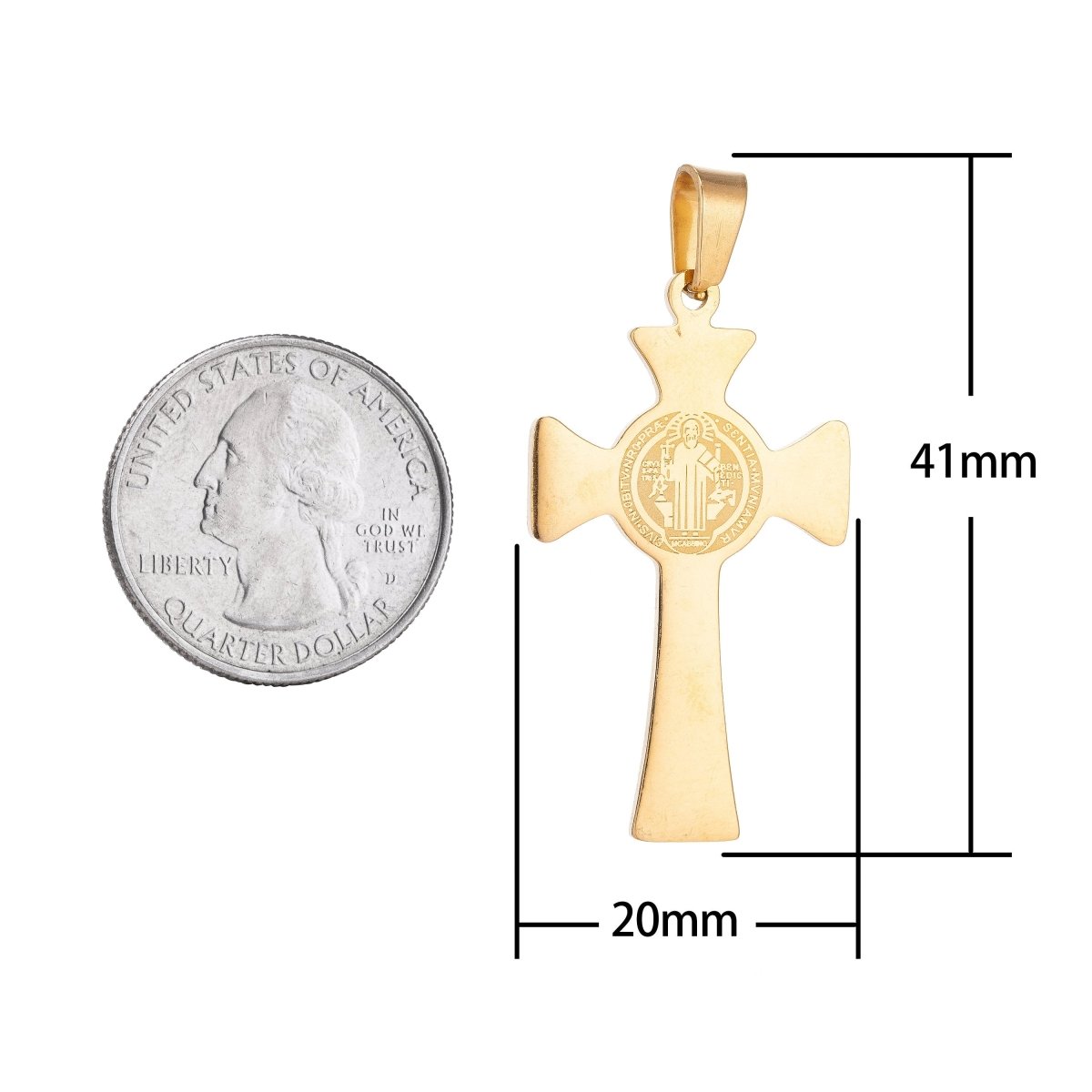 Stainless Steel Cross in Gold filled Italian St Benedict Cross Charm Rosary Cross Rosary Supplies 41x20mm Religious Jewelry J-389