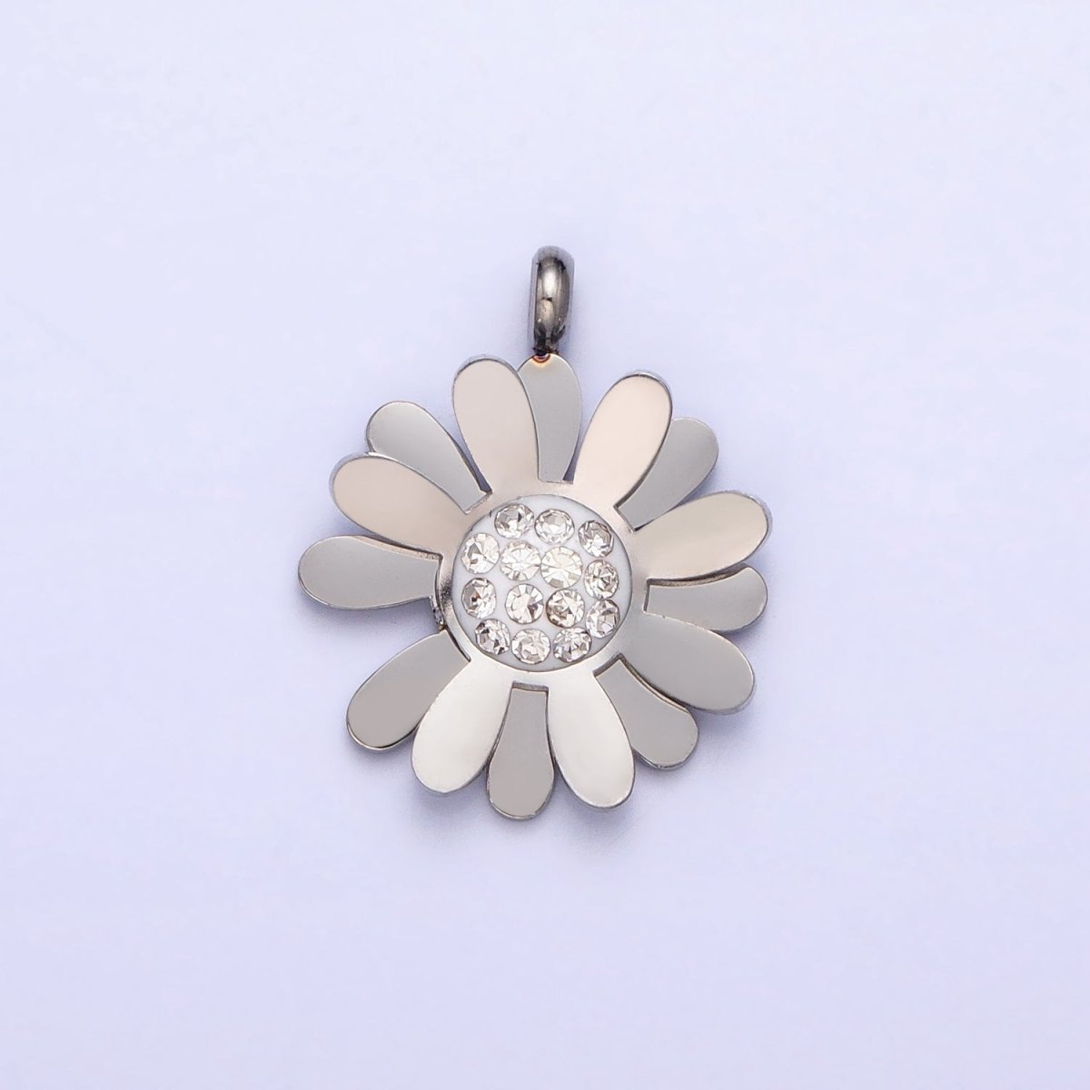 Stainless Steel Daisy Flower Micro Paved Round Summer Spring Charm Pendant in Gold & Silver | P-923