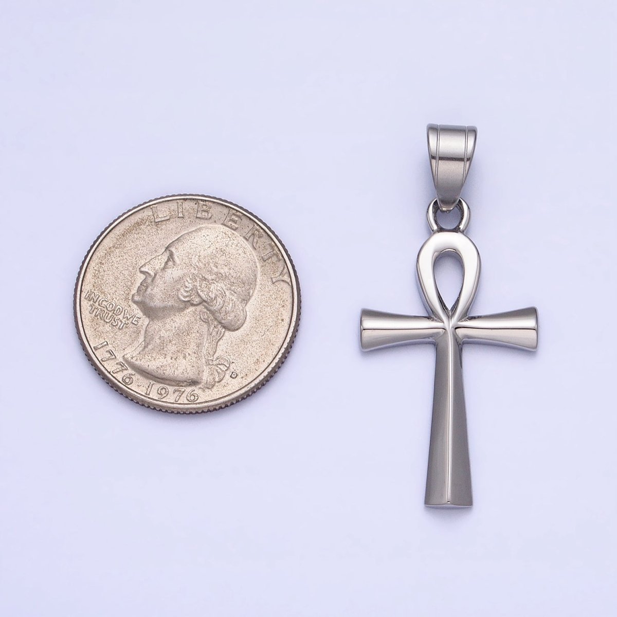 Stainless Steel Edged Egyptian Ankh Key Cross Silver Pendant J-808