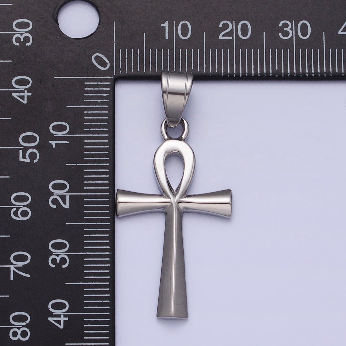 Stainless Steel Edged Egyptian Ankh Key Cross Silver Pendant J-808