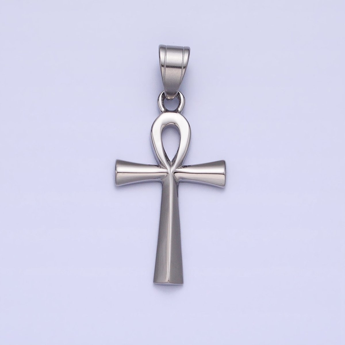 Stainless Steel Edged Egyptian Ankh Key Cross Silver Pendant J-808