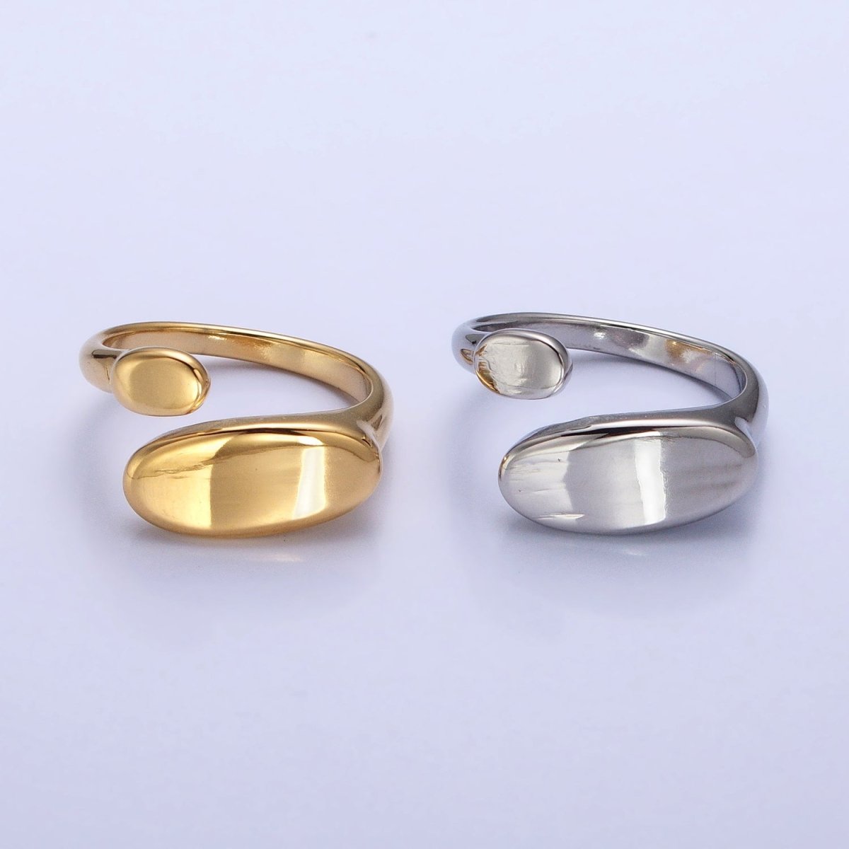 Stainless Steel Flat Oval Double Chubby Claw Open Band Ring in Gold & Silver | O-1773~O-1780