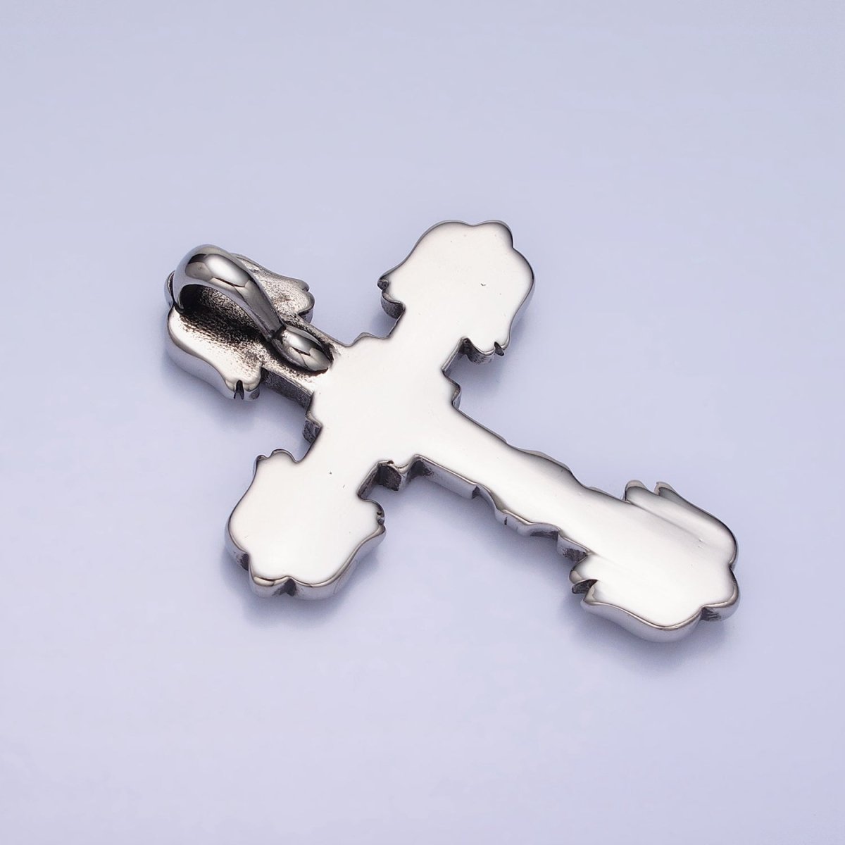 Stainless Steel Geometric Engraved Religious Cross Pendant in Silver & Gold | P1130