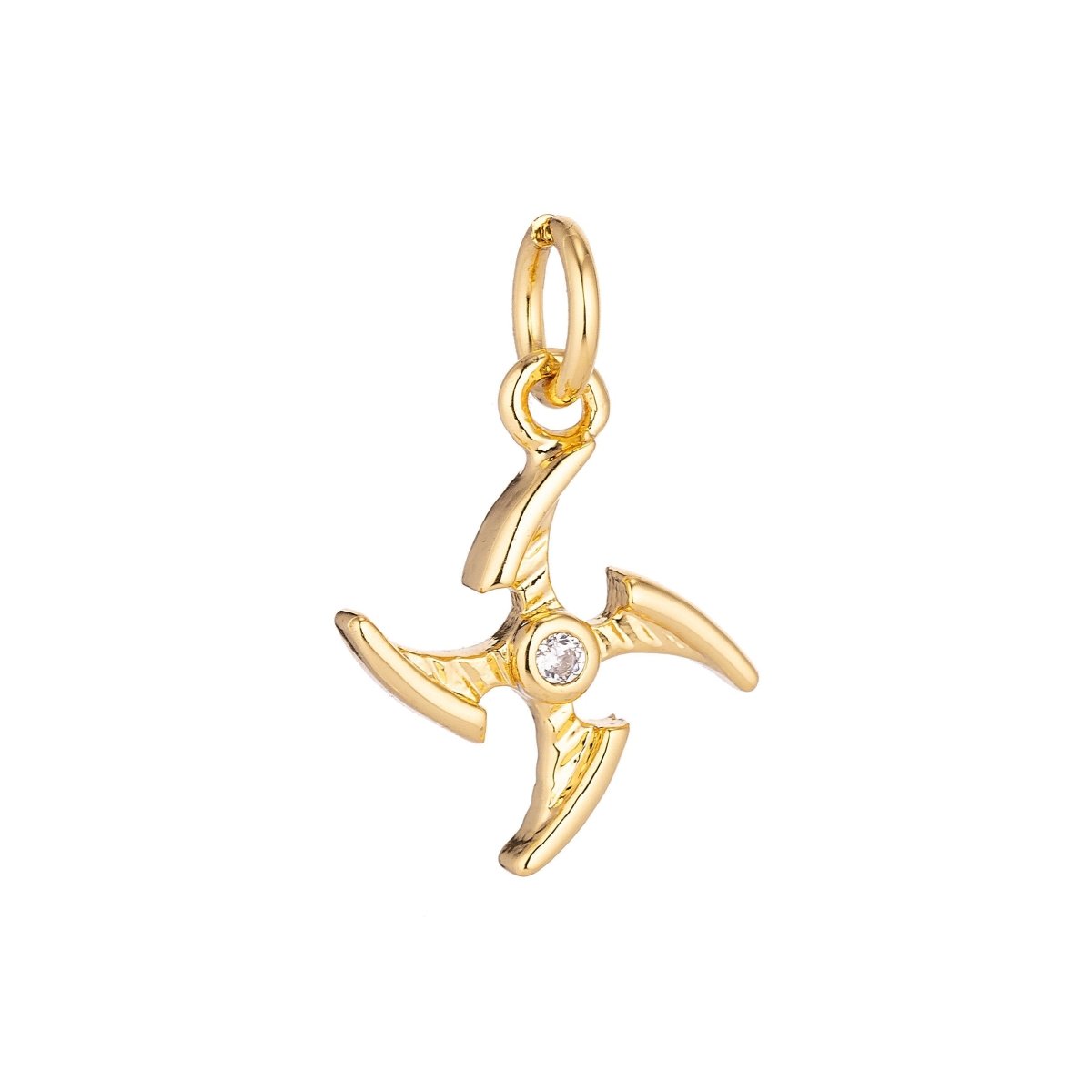 Stainless Steel Gold Silver Pinwheel Dainty Shuriken Ninja Star Cubic Zirconia Bracelet Charm Necklace Pendant Findings for Jewelry Making E-650