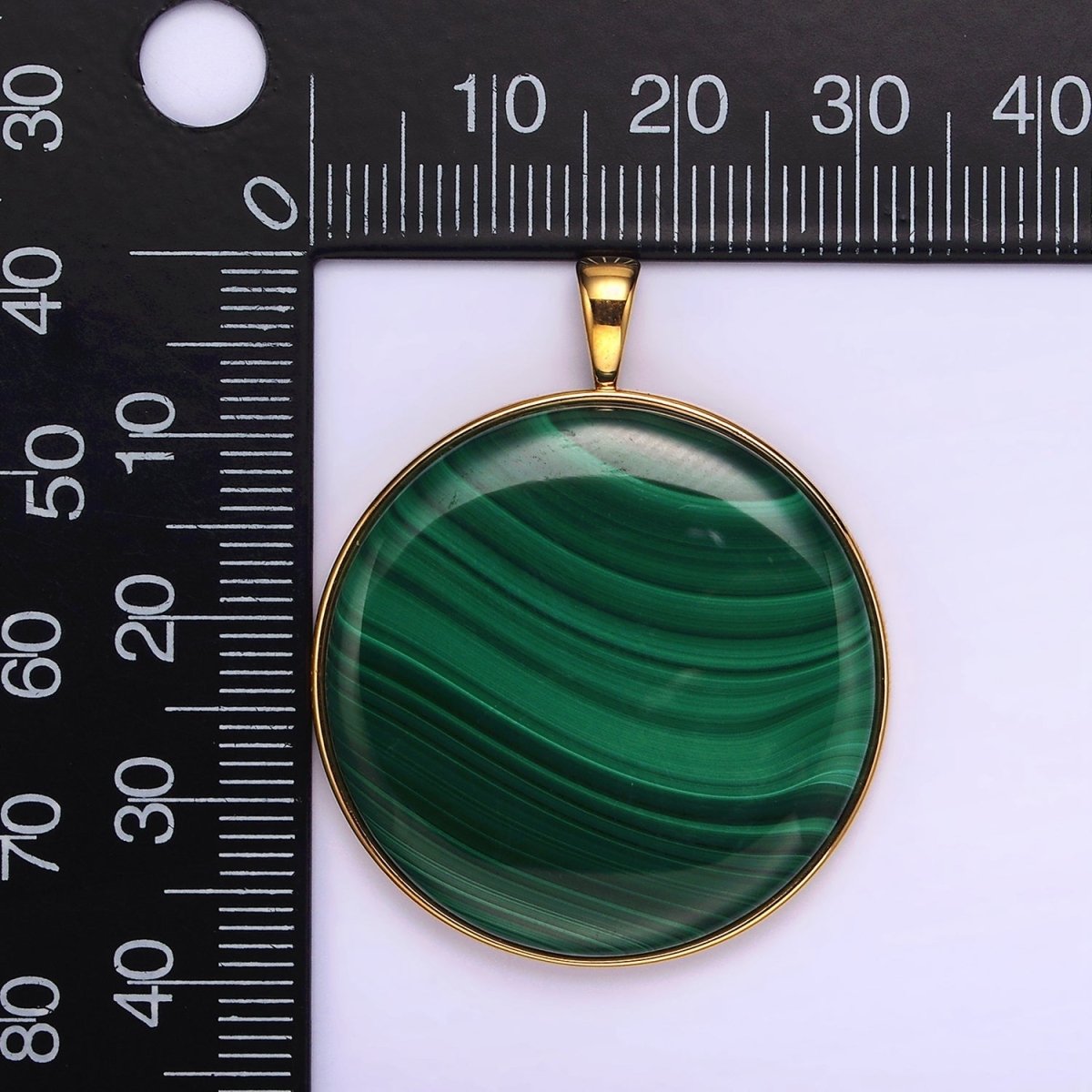 24k Gold Filled Green Malachite Minimalist Bezel  Round Pendant | AA-1459