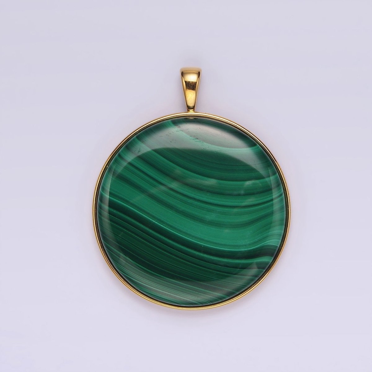 24k Gold Filled Green Malachite Minimalist Bezel  Round Pendant | AA-1459
