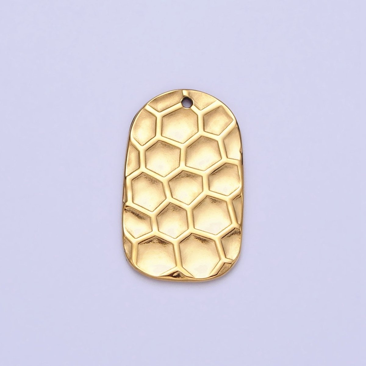 Stainless Steel Honey Comb Hammered Rectangular Tag Charm in Gold & Silver | P-891