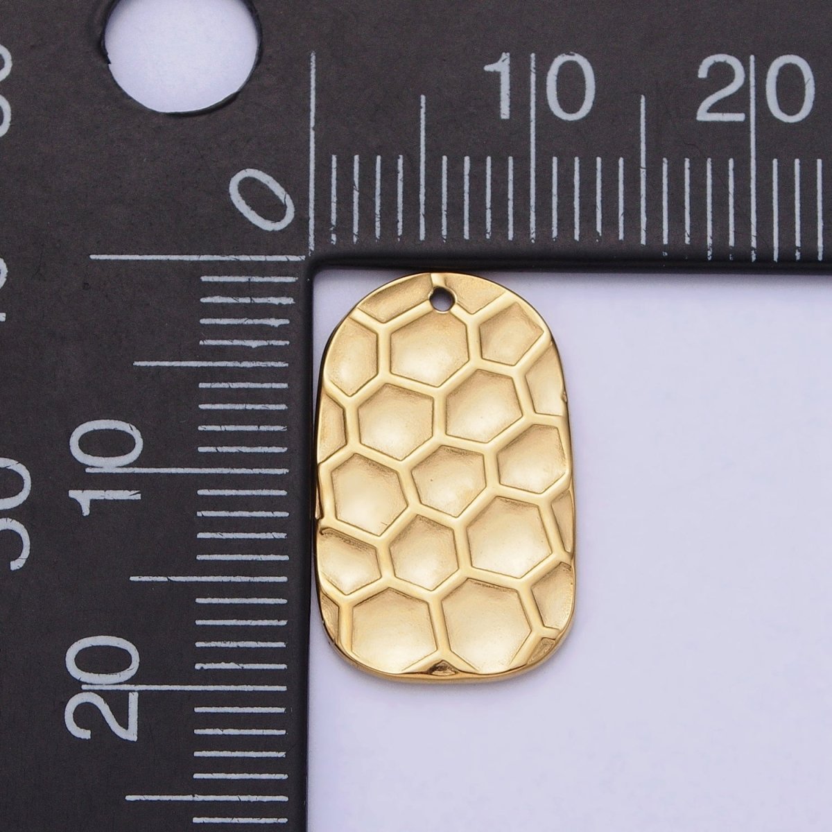 Stainless Steel Honey Comb Hammered Rectangular Tag Charm in Gold & Silver | P-891
