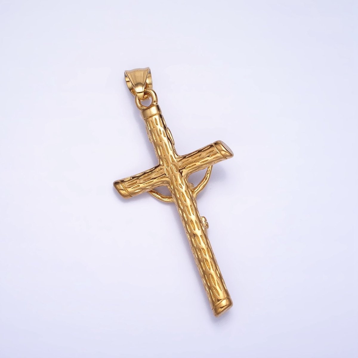 Stainless Steel INRI Crucifix Jesus Wood-Textured Cross 41.5mm Pendant in Gold, Silver & Black P1153 P1154