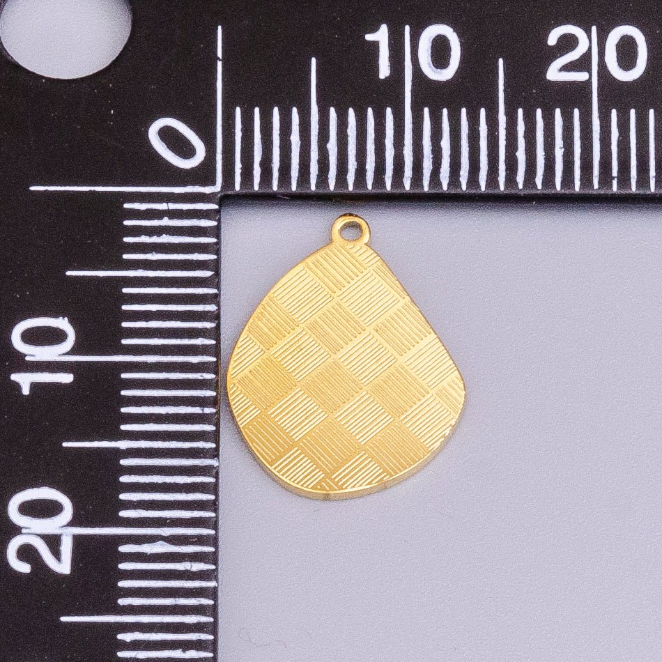 Stainless Steel Line Engraved Checkered Abstract Pear-Shaped Charm in Gold & Silver | P-918