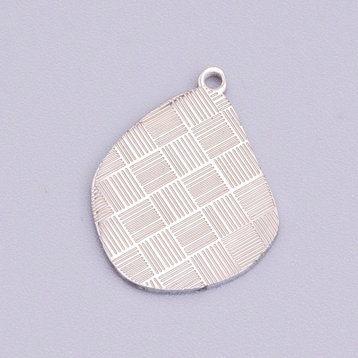 Stainless Steel Line Engraved Checkered Abstract Pear-Shaped Charm in Gold & Silver | P-918