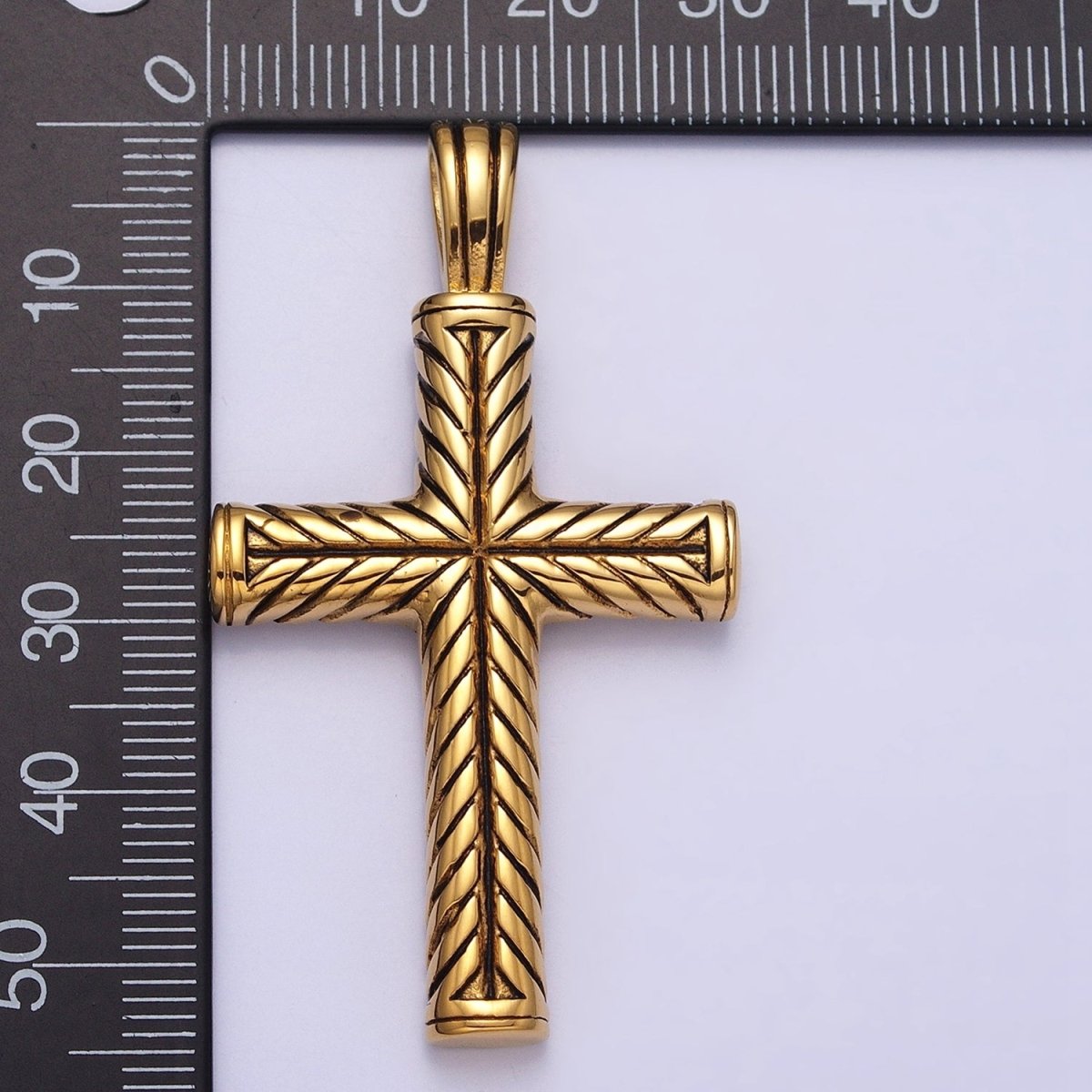 Stainless Steel Line-Engraved Religious Cross 55mm Gold Pendant | P-1162