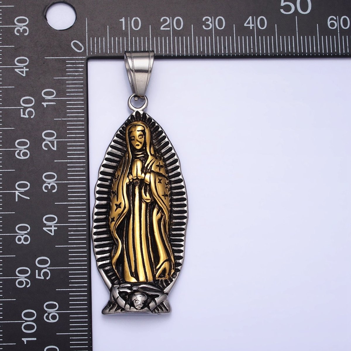 Stainless Steel Mother Virgin Mary Lady Guadalupe Mixed Metal Religious Pendant | P1156