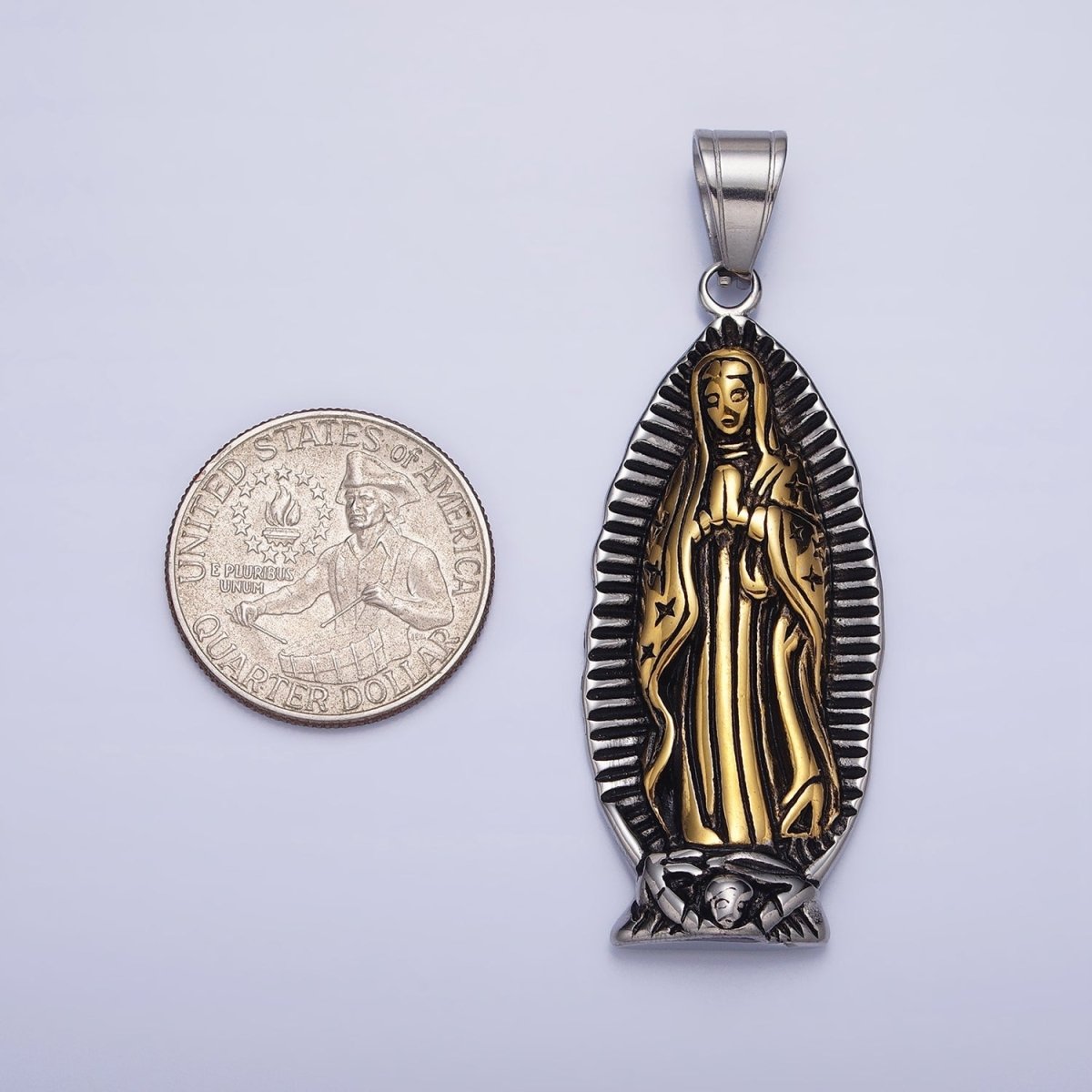 Stainless Steel Mother Virgin Mary Lady Guadalupe Mixed Metal Religious Pendant | P1156