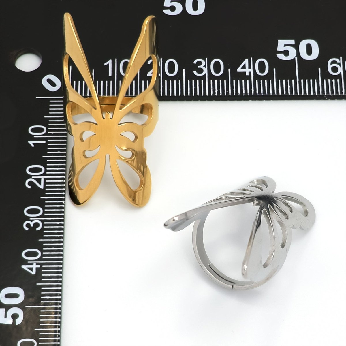 Stainless Steel Open Butterfly Ring in Gold & Silver | RINGS-00264