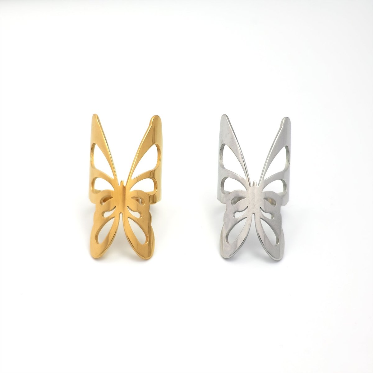 Stainless Steel Open Butterfly Ring in Gold & Silver | RINGS-00264