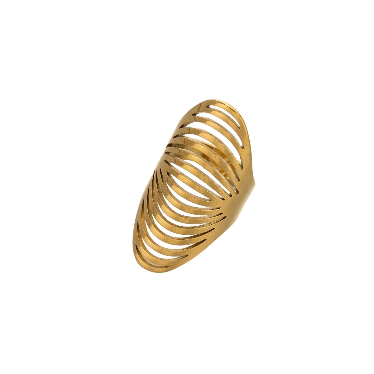 Stainless Steel Open Geometric Ribbed Ring in Gold & Silver | RINGS-00206 RINGS-00207