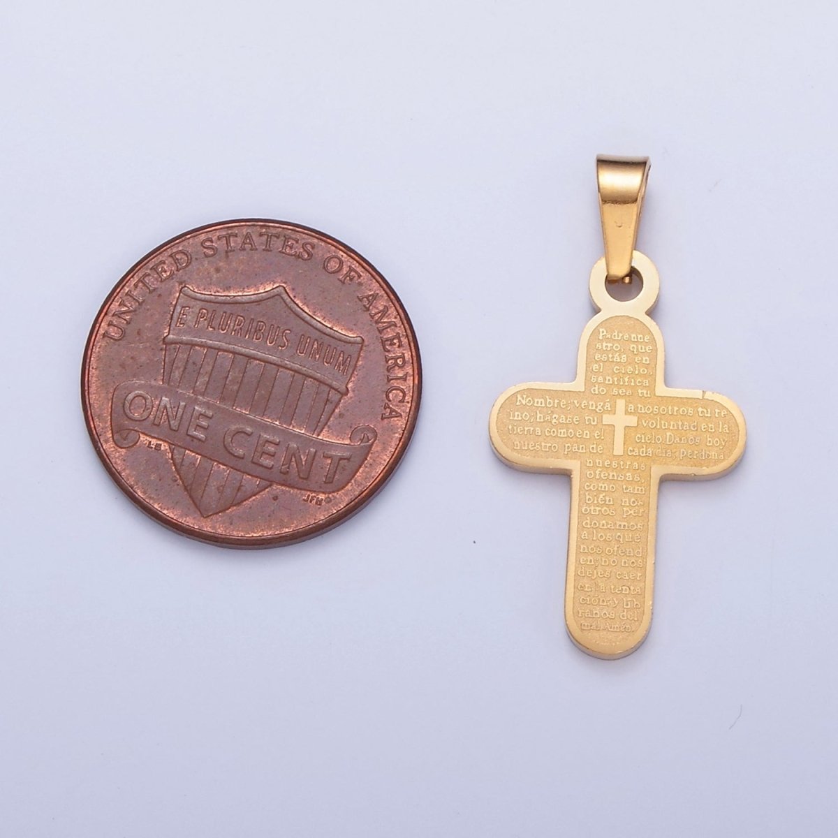Stainless Steel Religious Cross, The Lord's Prayer (in Spanish) Engraved, I-436 I-437