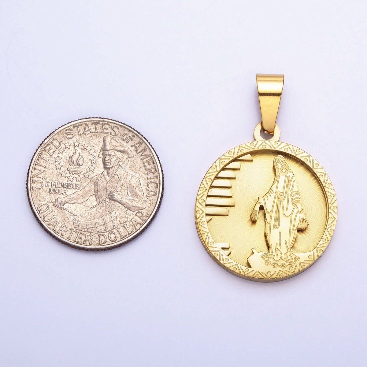 Stainless Steel Religious Mother Virgin Mary Medallion Pendant in Gold | P-1166