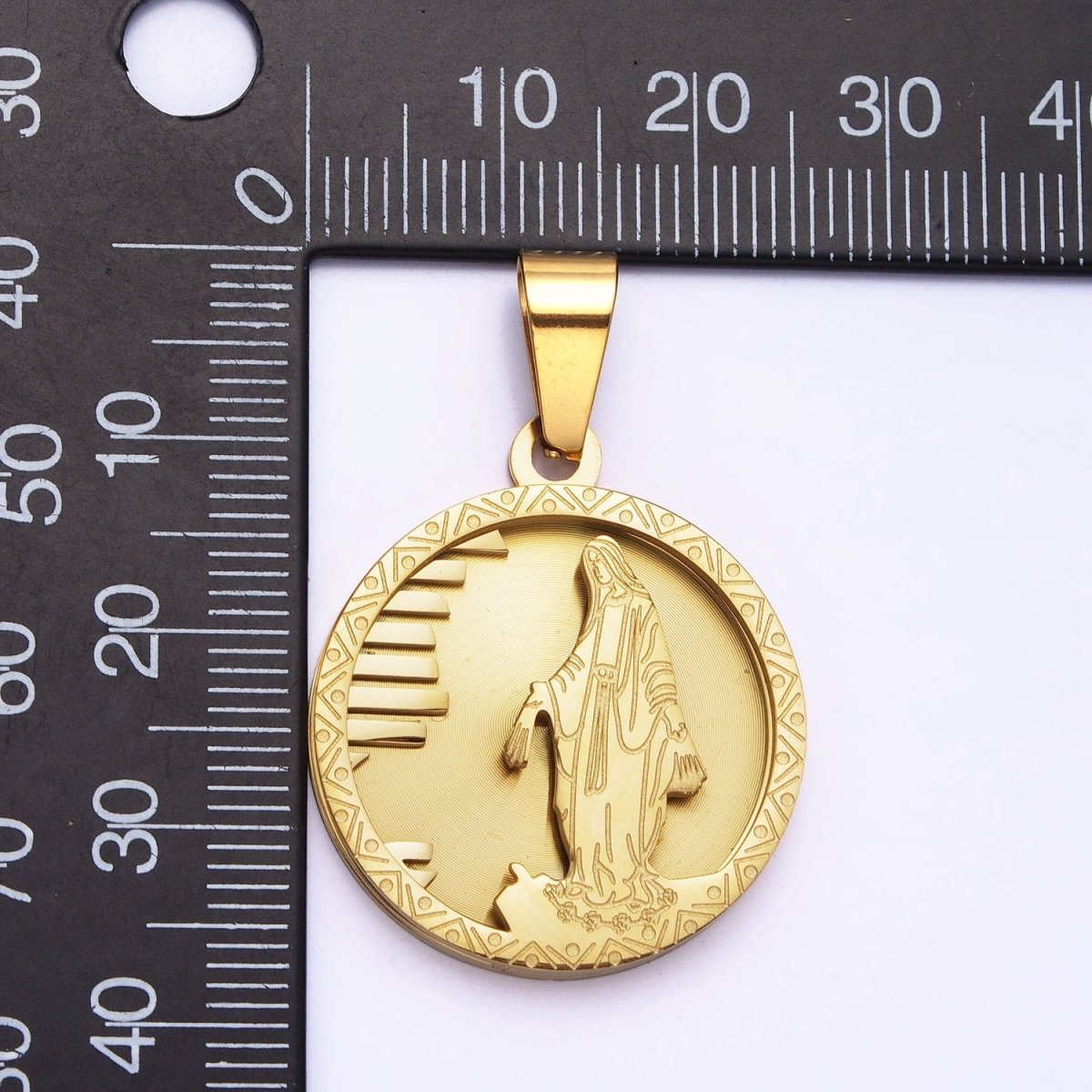Stainless Steel Religious Mother Virgin Mary Medallion Pendant in Gold | P-1166