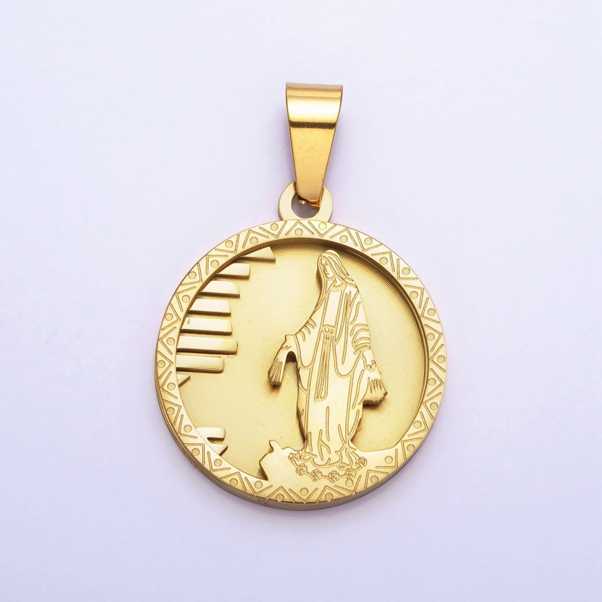Stainless Steel Religious Mother Virgin Mary Medallion Pendant in Gold | P-1166