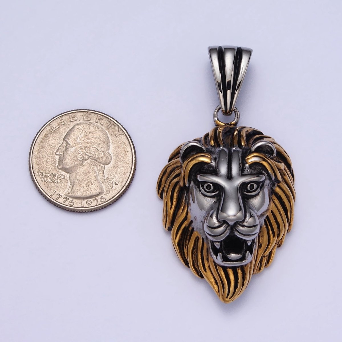 Stainless Steel Roaring Lion Forest King Head Animal Pendant in Gold & Silver J-455 J-457