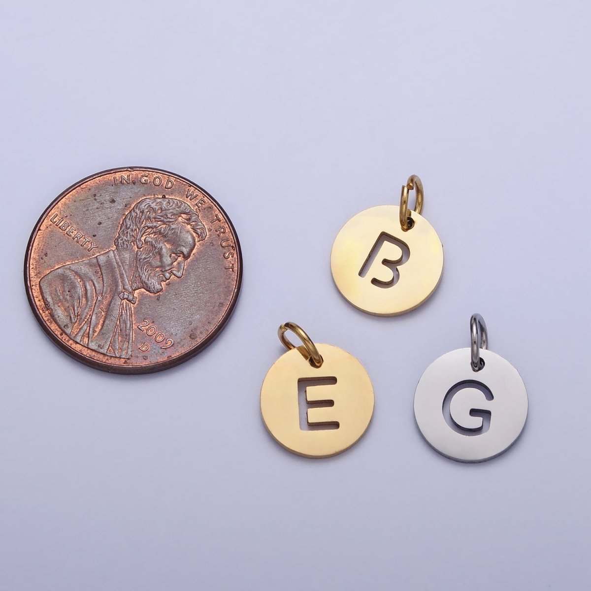 Stainless Steel Round Initial Alphabet Personalized Mini Add-On Charm in Silver | A-416-A-428