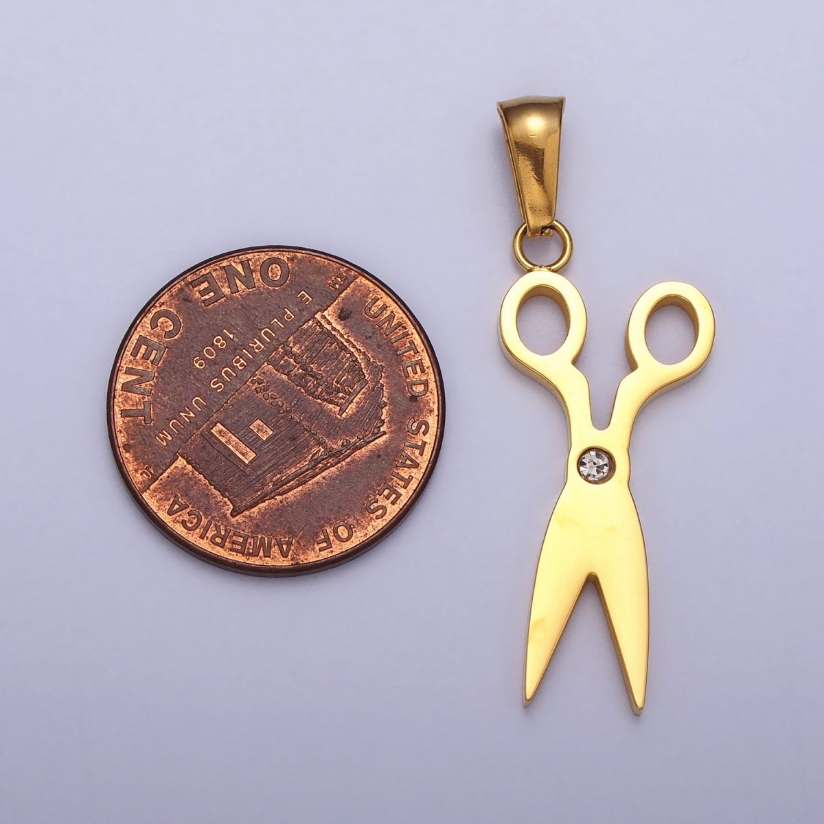 Stainless Steel Scissors Clear CZ Minimalist Pendant in Gold & Silver | P-1078