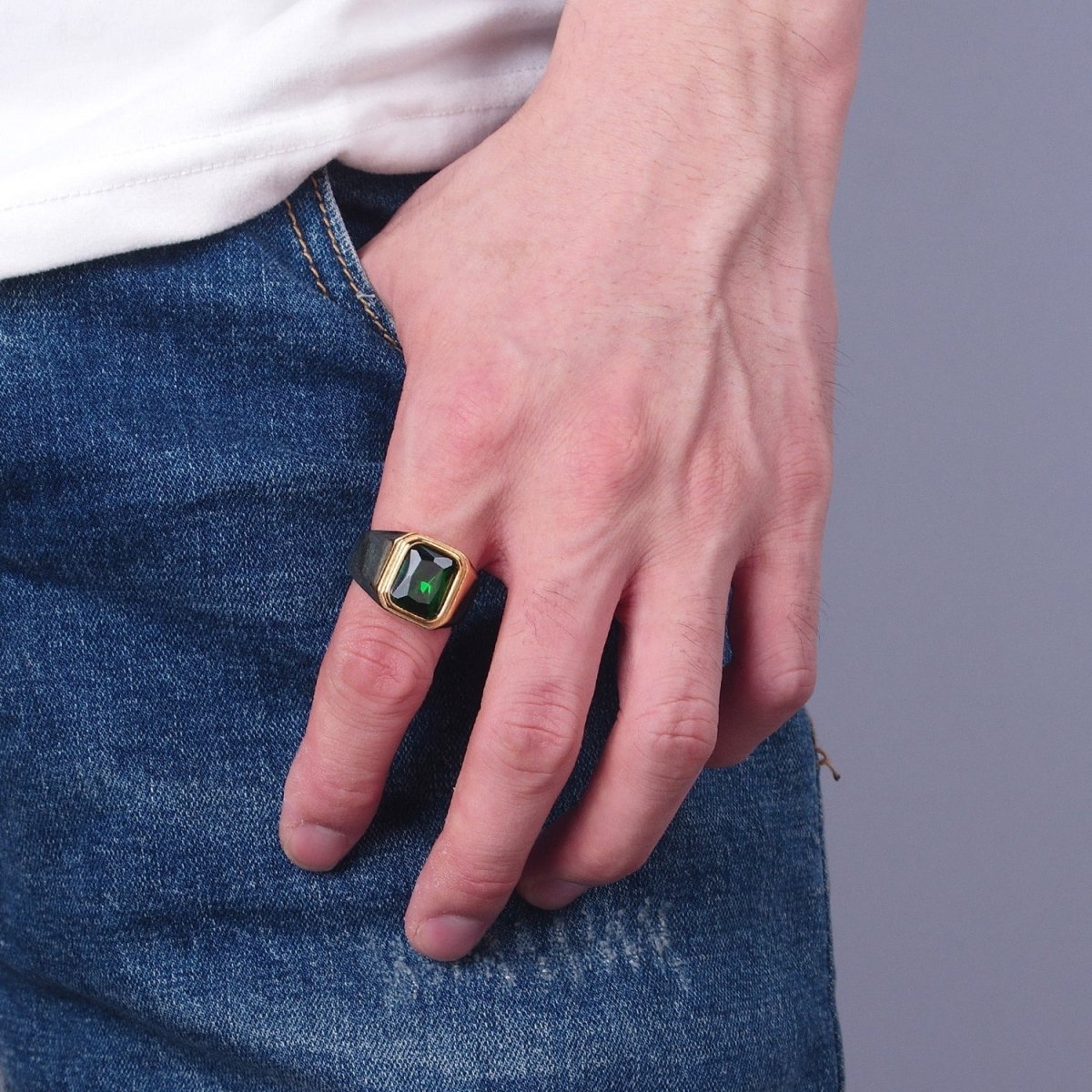 Stainless Steel Signet Rings for Men Black Silver Simple Square CZ Solid Polished Biker Band Pinky Thumb Ring O-814~O-820