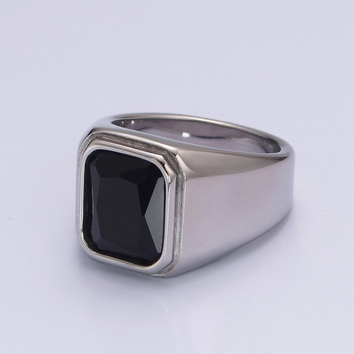 Stainless Steel Signet Rings for Men Black Silver Simple Square CZ Solid Polished Biker Band Pinky Thumb Ring O-814~O-820