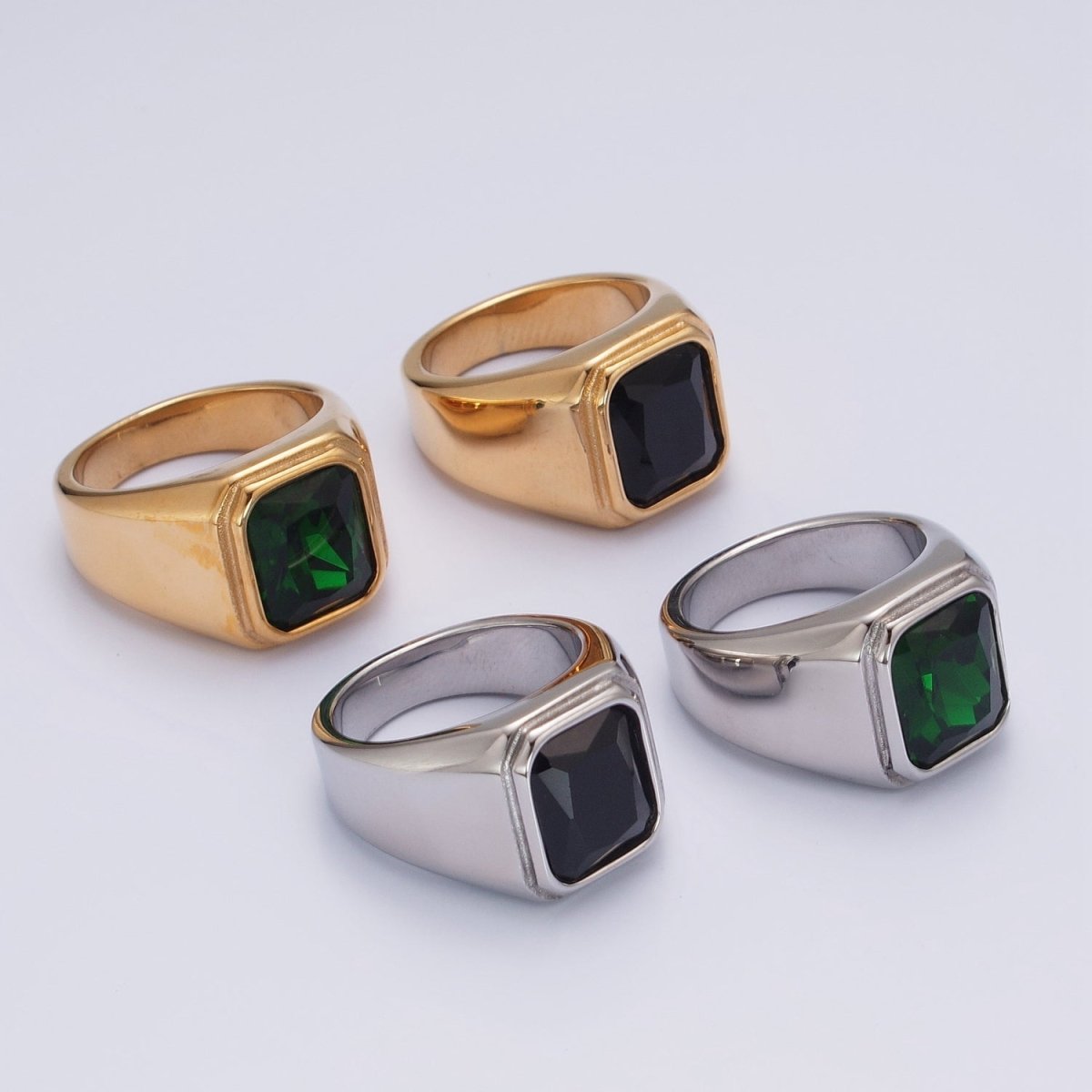 Stainless Steel Signet Rings for Men Black Silver Simple Square CZ Solid Polished Biker Band Pinky Thumb Ring O-814~O-820