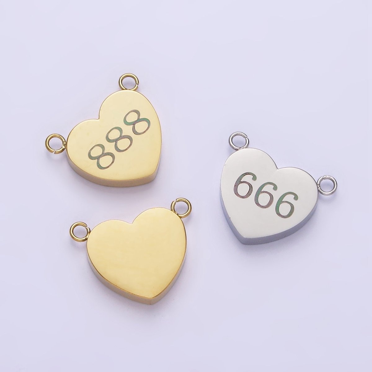 Stainless Steel White Gold Filled Angel Number Numerology Engraved Heart Connector | P-557-P-565