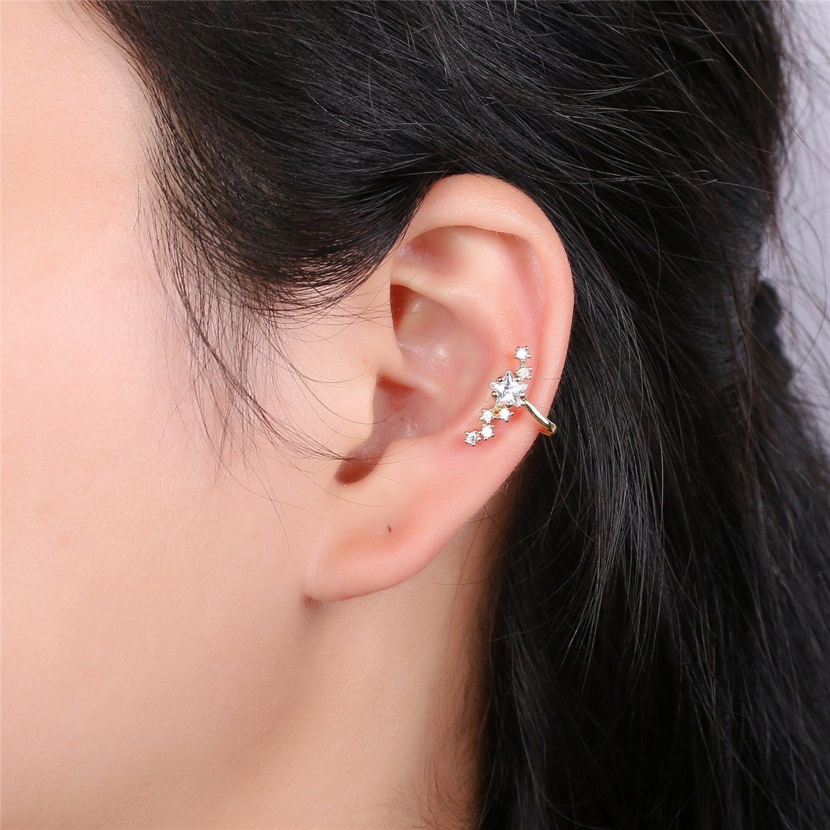Star Ear cuff - Gold ear cuff - Conch earring- CZ ear cuff - Non pierced conch ear cuff - Dainty ear cuff - Ear cuff gold Huggie ear cuff K-219