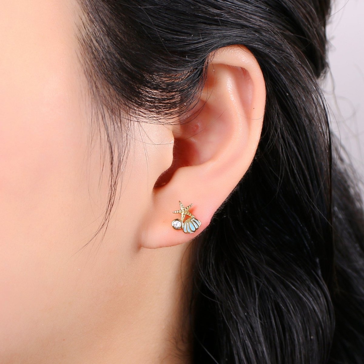 Starfish Ocean Under the Sea Stud Earring with Cz stone Q-378 Q-379