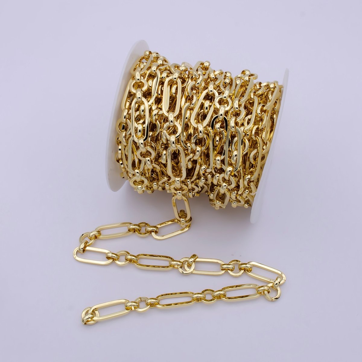 Statement Bold Chunky Gold Elongated Thick PaperClip Long and short Chain with Rolo & Cable Link, Unfinished Chain by Yard For Jewelry Making | ROLL-704