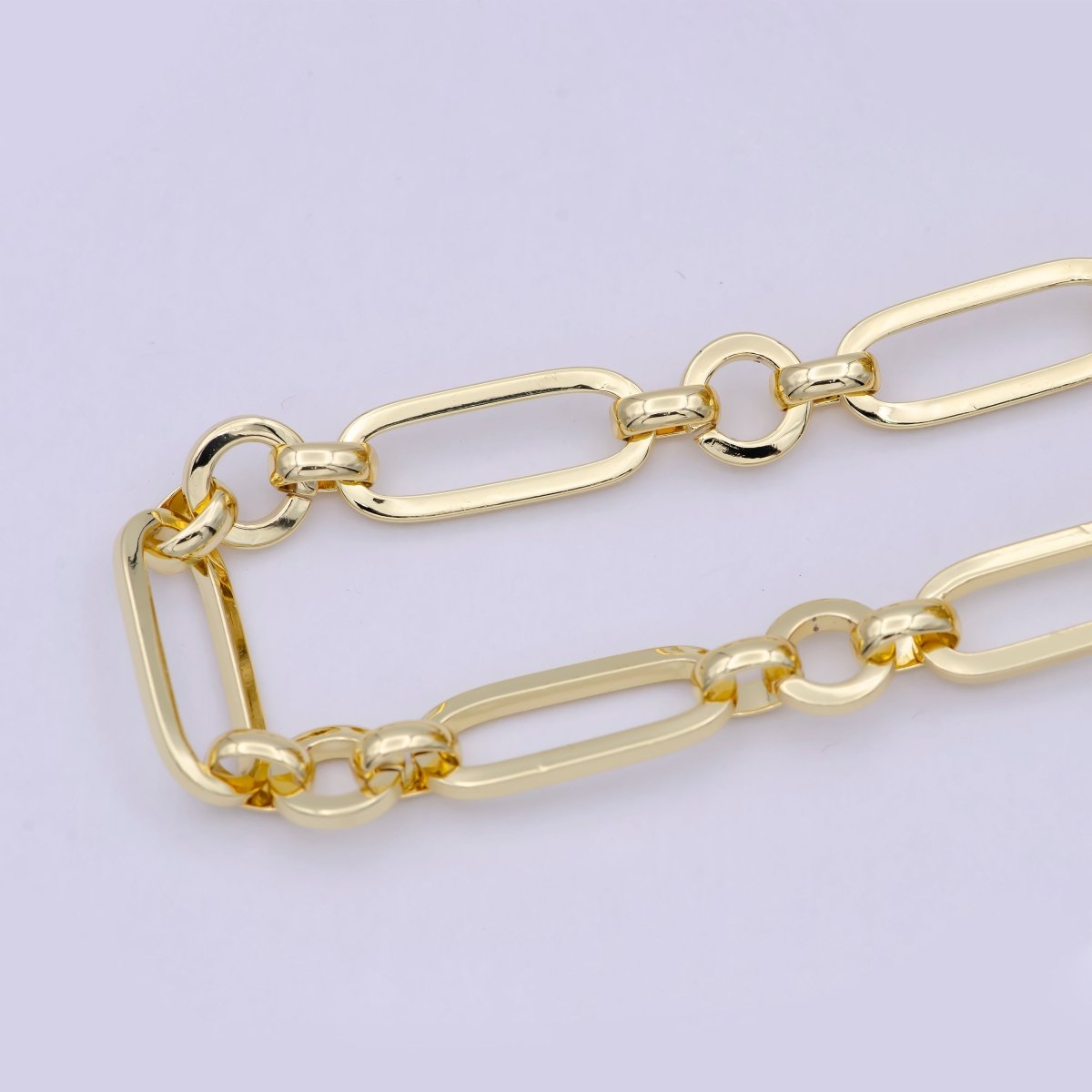 Statement Bold Chunky Gold Elongated Thick PaperClip Long and short Chain with Rolo & Cable Link, Unfinished Chain by Yard For Jewelry Making | ROLL-704
