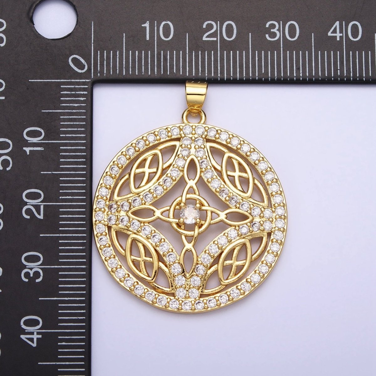 Statement Medallion Pendant Micro Pave Round Disc Charm in 24k Gold Filled AA256