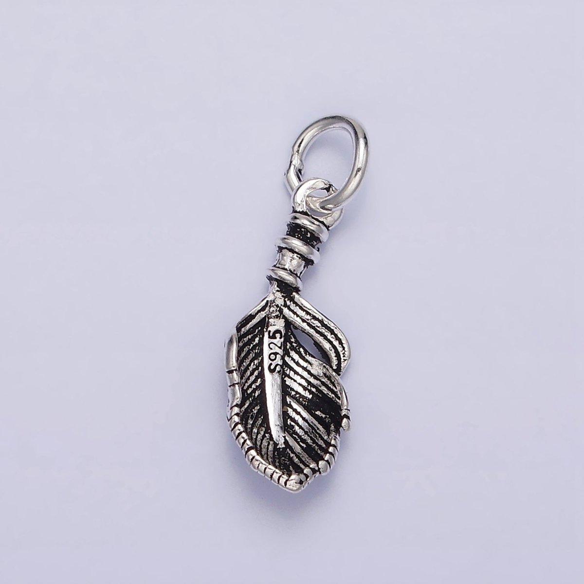 Sterling Silver S925 Curved Line-Textured Natural Long Palm Leaf Charm | SL-286